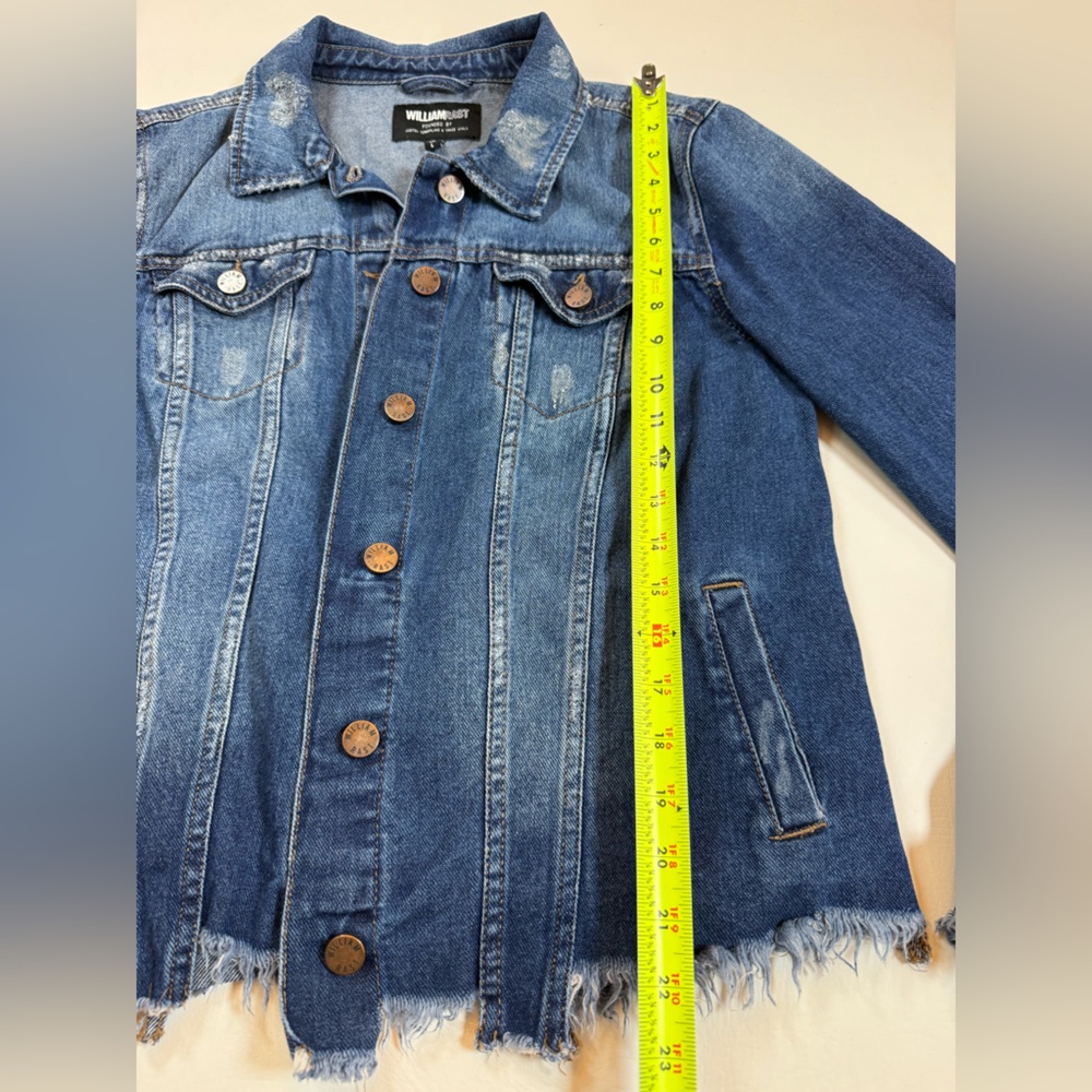 WILLIAM RAST Frayed Denim Trucker Jacket size women’s large (bin T) - Picture 5 of 11